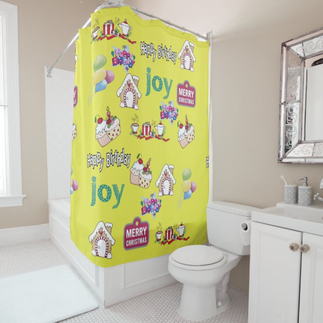 Rideau de douche Joyeux Noël Joyeux anniversaire (En situation)