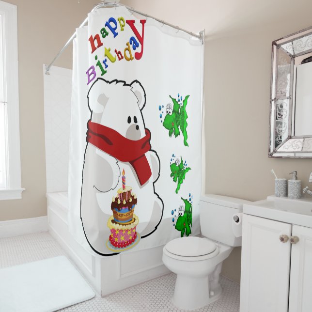 Rideau de douche Joyeux Ours polaire d'anniversair (En situation)