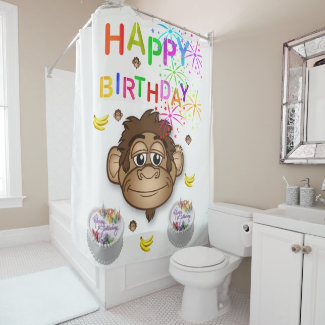 Rideau de douche Joyeux singe d'anniversaire (En situation)