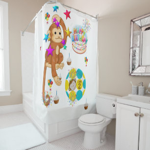 Rideau de douche Joyeux singe d'anniversaire 2 ans