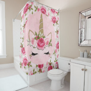 Rideau de douche Licorne Or Rose Floral Roses Mign