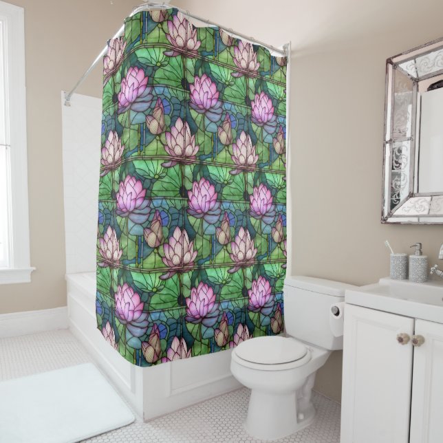 Rideau de douche Lotus en verre tendu (En situation)