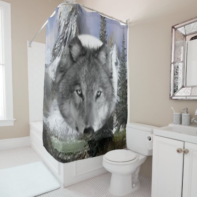 Rideau de douche Loups (En situation)