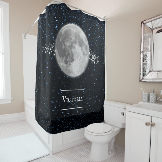 Rideau de douche lunaire personnalisé (En situation)
