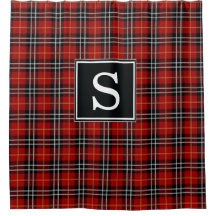 Rideau de douche monogramme en carton rouge et noi