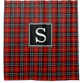 Rideau de douche monogramme en carton rouge et noi