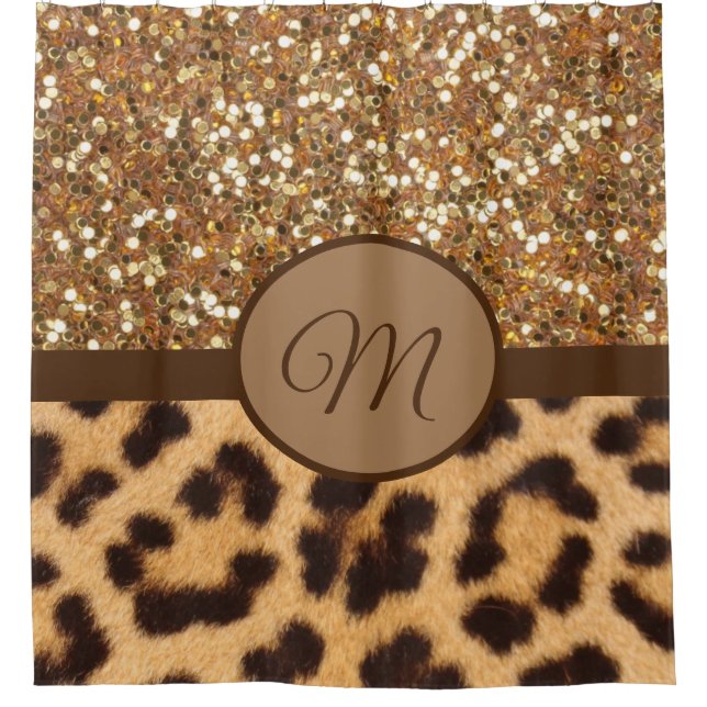 Rideau de douche monogrammé Léopard doré monogramm (Devant)