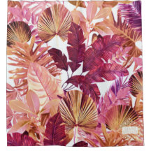 Rideau de douche Motif à feuilles tropicales roses