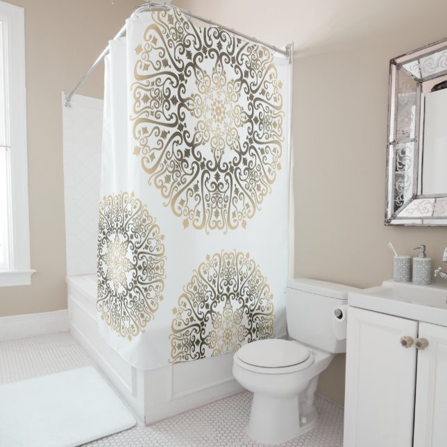 Rideau de douche Motif Boho Mandala - Sepia 3 (En situation)