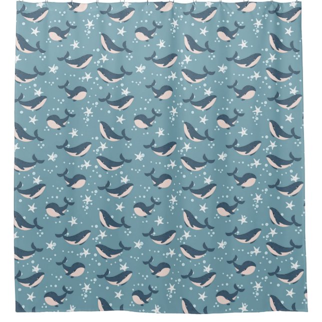 Rideau de douche motif de baleines (Devant)