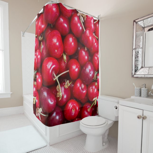 Rideau de douche motif en cerise douce (En situation)