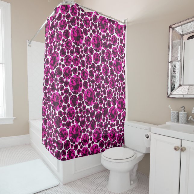 RIDEAU DE DOUCHE MOTIF JOLIE DE DIAMANT ROSE (En situation)