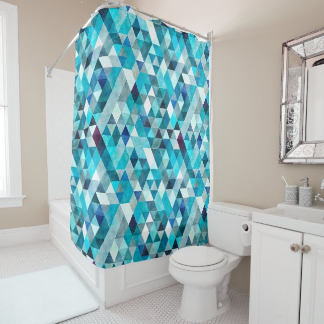 Rideau de douche Motif moderne bleu Abstrait (En situation)