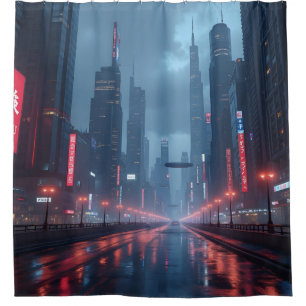 Rideau de douche Neon Tomorrow – Paysage urbain Cy