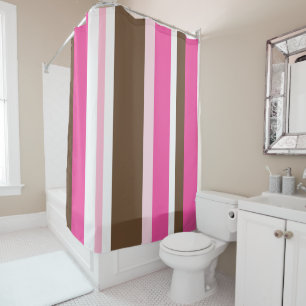 Rideau de douche Neutre Brun & Rayure Rose 