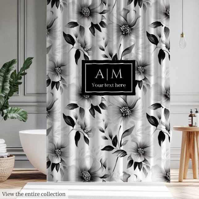 Rideau de douche noir et blanc tendance pour elle (Trendy black and white shower curtain for her)