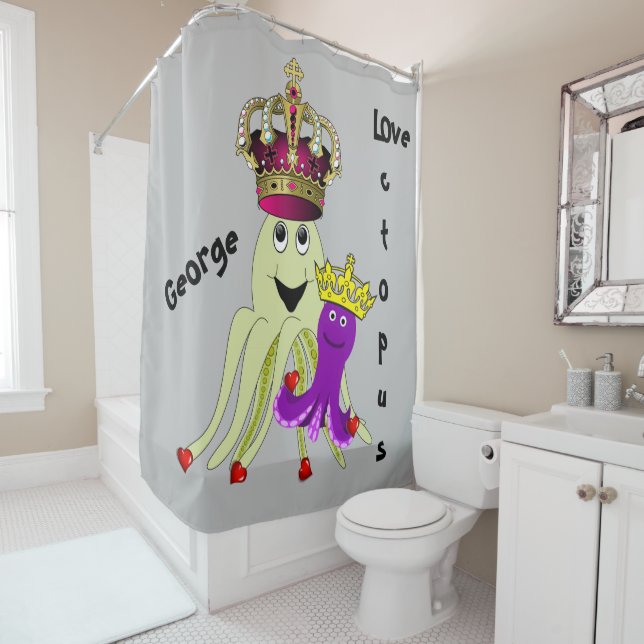 Rideau de douche Octopus King Queen Red Hearts (En situation)