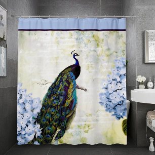 Rideau de douche Paon et hortensia vintage