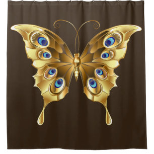 rideau de douche papillon en or