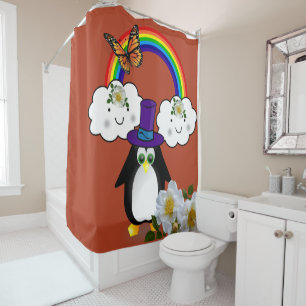 Rideau de douche Papillon pingouin floral arc-en-c
