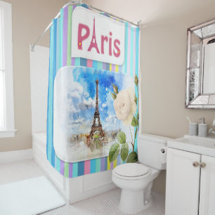 Rideau de douche Paris France Bleu