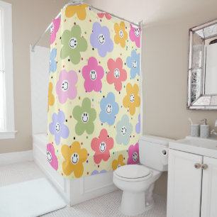 Rideau de douche pastel à motif fleur smiley migno