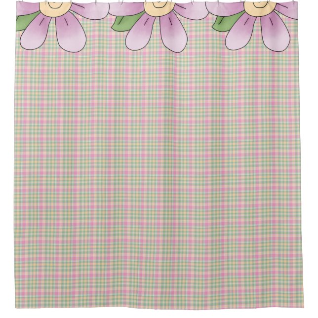 Rideau de douche Pastel Plaid et Fleurs (Devant)