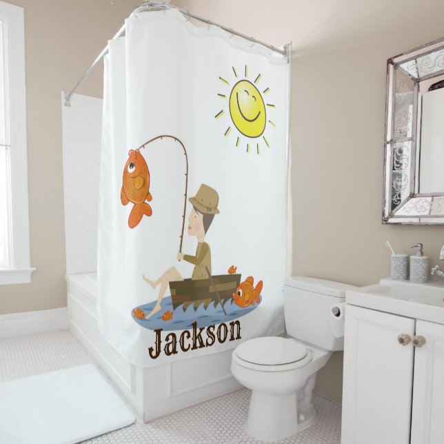 Rideau de douche Pêcheur Pêche Poisson Bateau Sun (En situation)