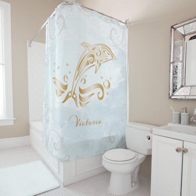 Rideau de douche personnalisé Dolphin Or (En situation)