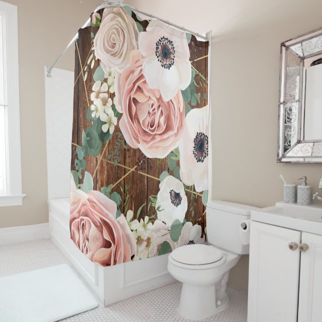 Rideau de douche personnalisé Rose de jardin géomé (En situation)