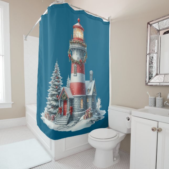 Rideau de douche phare de Noël (En situation)