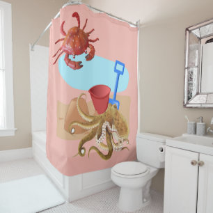 Rideau de douche Plage de crabe de pieuvre