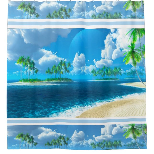 Rideau de douche/Plage tropicale avec palmiers (Devant)