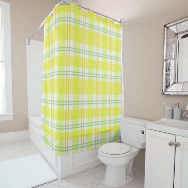 Rideau de douche Plaid Jaune (En situation)