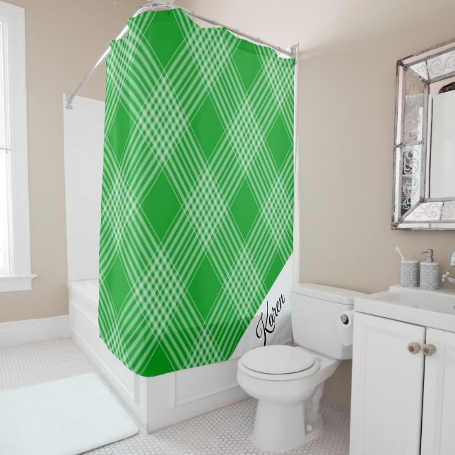 Rideau de douche Plaid vert (En situation)