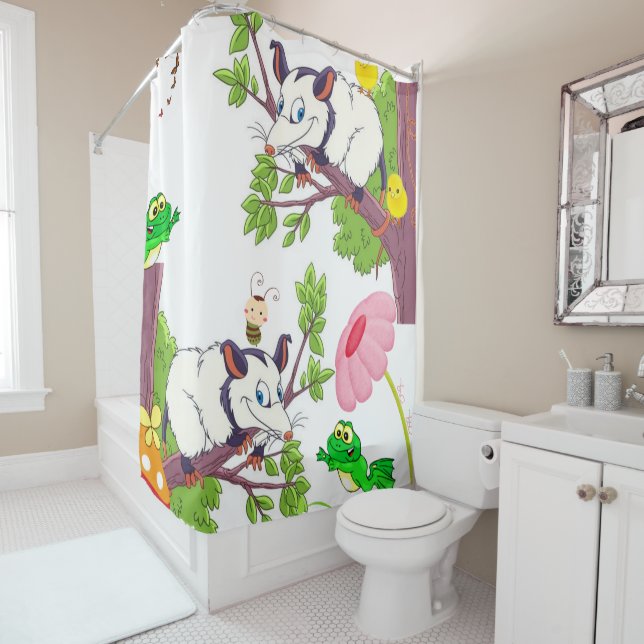 Rideau de douche Possum Grenouille Chicks Floral (En situation)