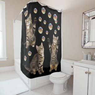 Rideau de douche pour chat tigré Bulles