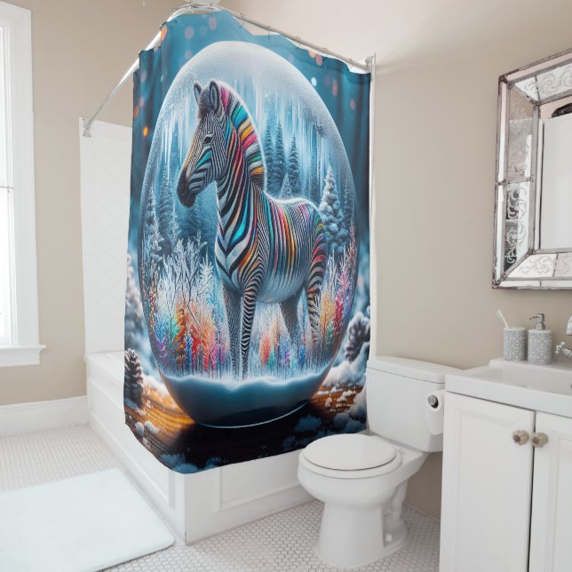 Rideau de douche Rainbow Zebra (En situation)