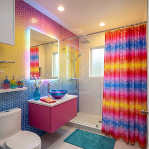 Rideau de douche rayé coloré