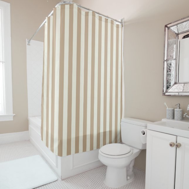 Rideau de douche rayure beige (En situation)