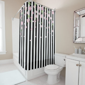 Rideau de douche Rayure noir et blanc Floral