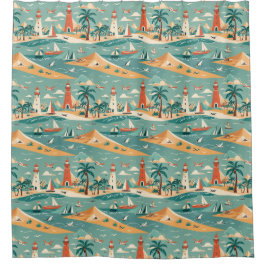 Rideau de douche Retro Coastal Beach