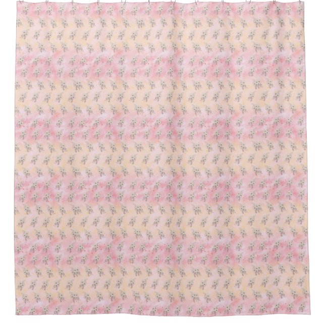 Rideau de douche rose clair et jaune clair Floral (Devant)