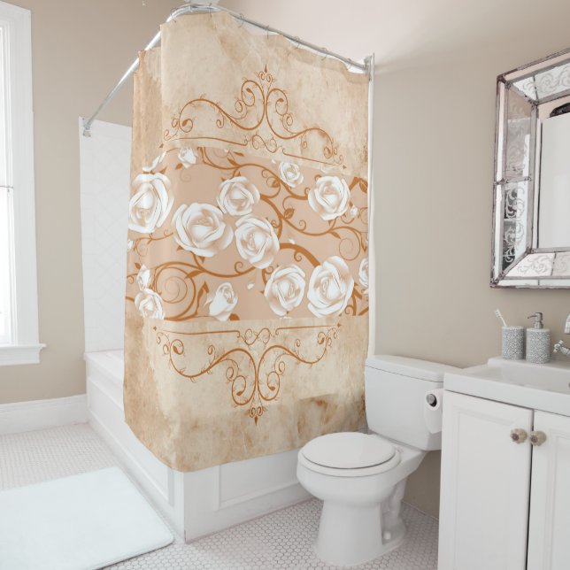 Rideau de douche Rose marbre Floral (En situation)