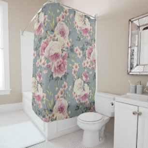 rideau de douche rose roses