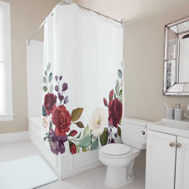 Rideau de douche Roses blanches Or Géométrique Fl (En situation)