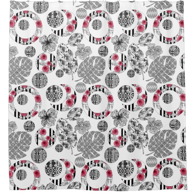 Rideau de douche, Rouge et Noir, Quilting, Patchwo (Devant)