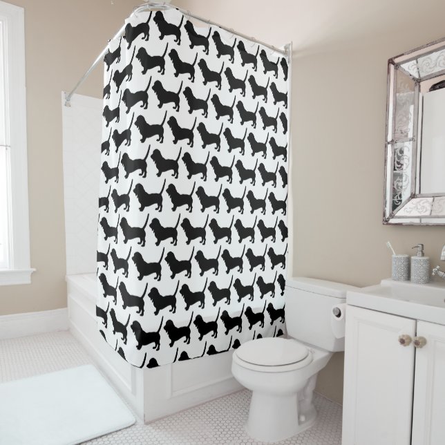 Rideau de douche silhouette de Basset Hound (En situation)
