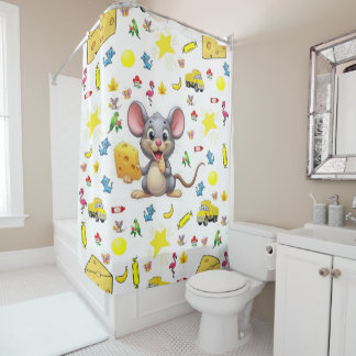 Rideau de douche Souris Jaune Fromage Camions Chat