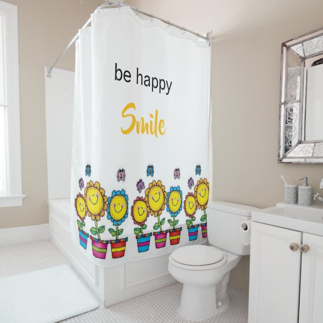 Rideau de douche Soyez Heureux Sourire Tournesols  (En situation)